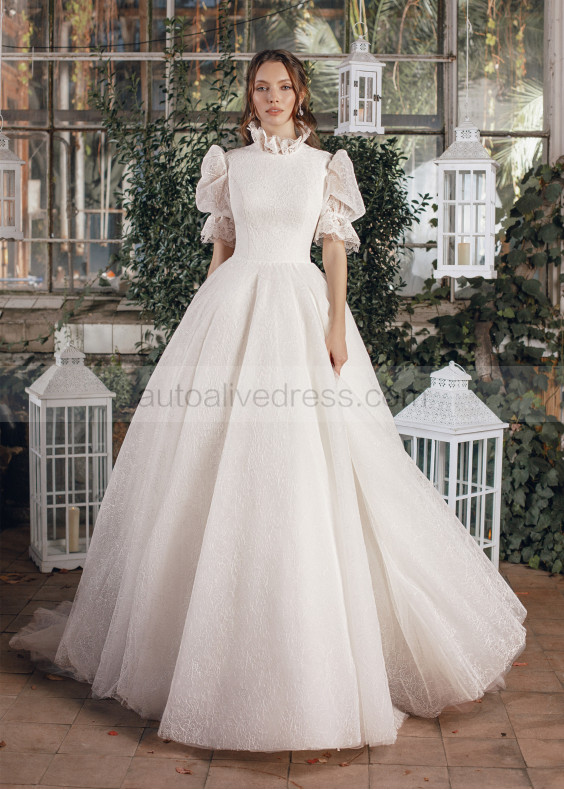 High Neck Ivory Lace Wedding Dress